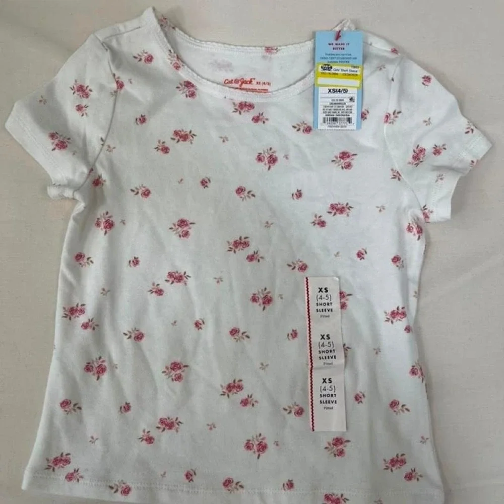 Brandy‎ Melville white baby tee with small red floral print